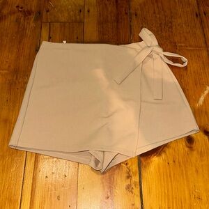 wrap tie skort, small, tan